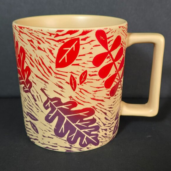 Starbucks 2017 Fall Leaves Beige Mug Red & Purple Leaf Pattern 12 Oz Coffee Cup - Picture 3 of 8